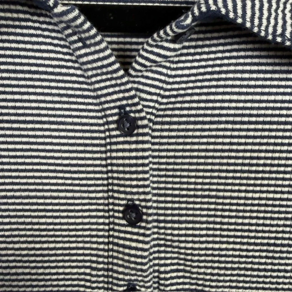 J.Crew Striped Ribbed Henley Polo Top Short Sleeve Navy White Medium